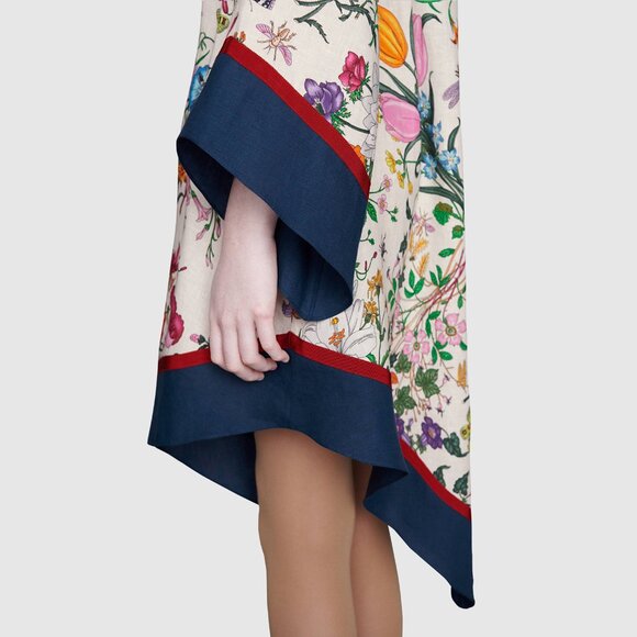 GUCCI DRESS LINEN FLORA PRINT KIMINO STYLE ASYMMETRIC SKIRT - Picture 9 of 11